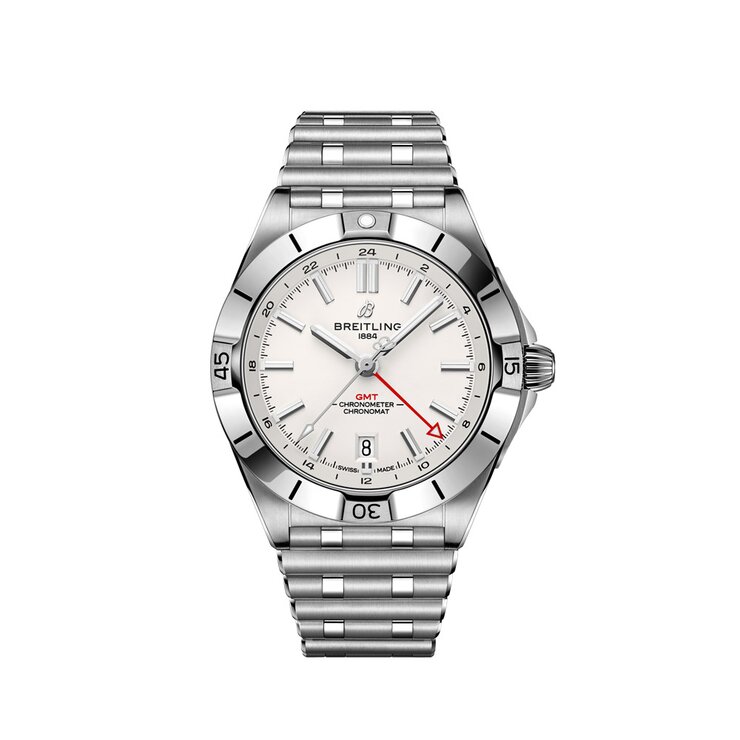 Breitling horloge met een kast in staal, met een wijzerplaat in het wit en een diameter van 40 mm