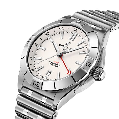 Breitling horloge met een kast in staal, met een wijzerplaat in het wit en een diameter van 40 mm