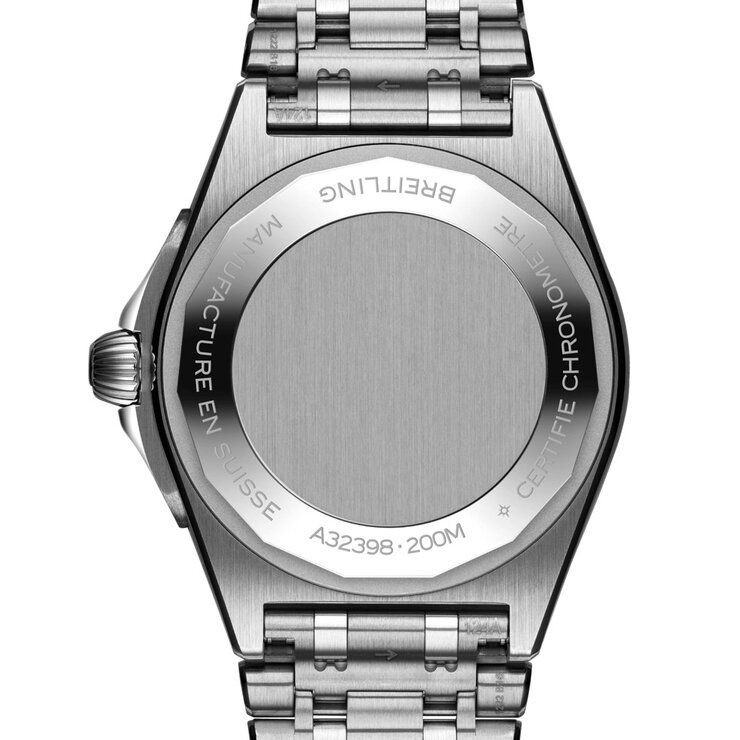 Breitling horloge met een kast in staal, met een wijzerplaat in het groen en een diameter van 40 mm