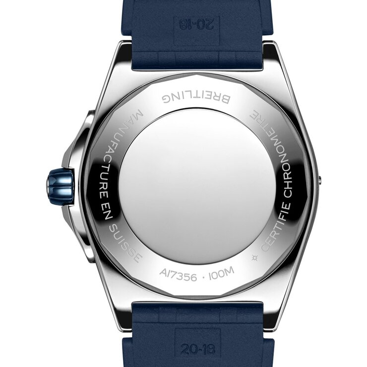 Breitling horloge met een kast in staal, met een wijzerplaat in het blauw en een diameter van 38 mm
