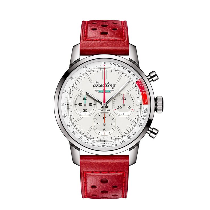 Breitling horloge met een kast in staal, met een wijzerplaat in het wit en een diameter van 41