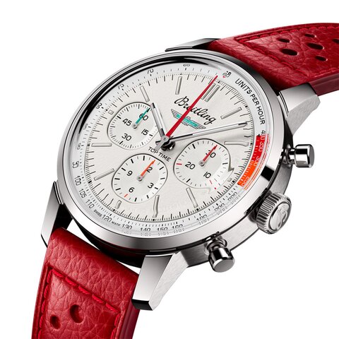 Breitling horloge met een kast in staal, met een wijzerplaat in het wit en een diameter van 41 mm