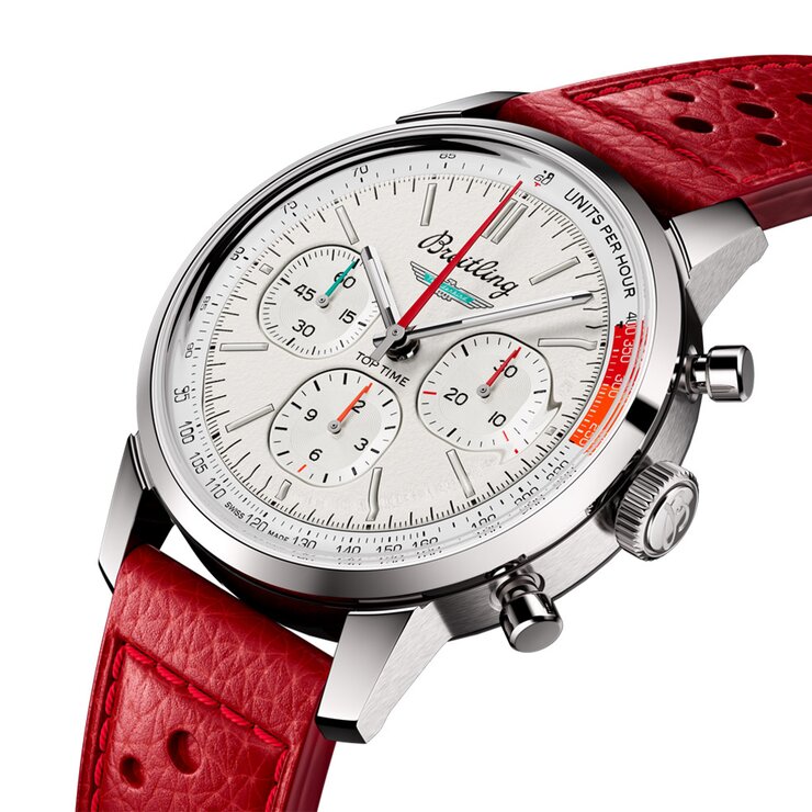 Breitling horloge met een kast in staal, met een wijzerplaat in het wit en een diameter van 41