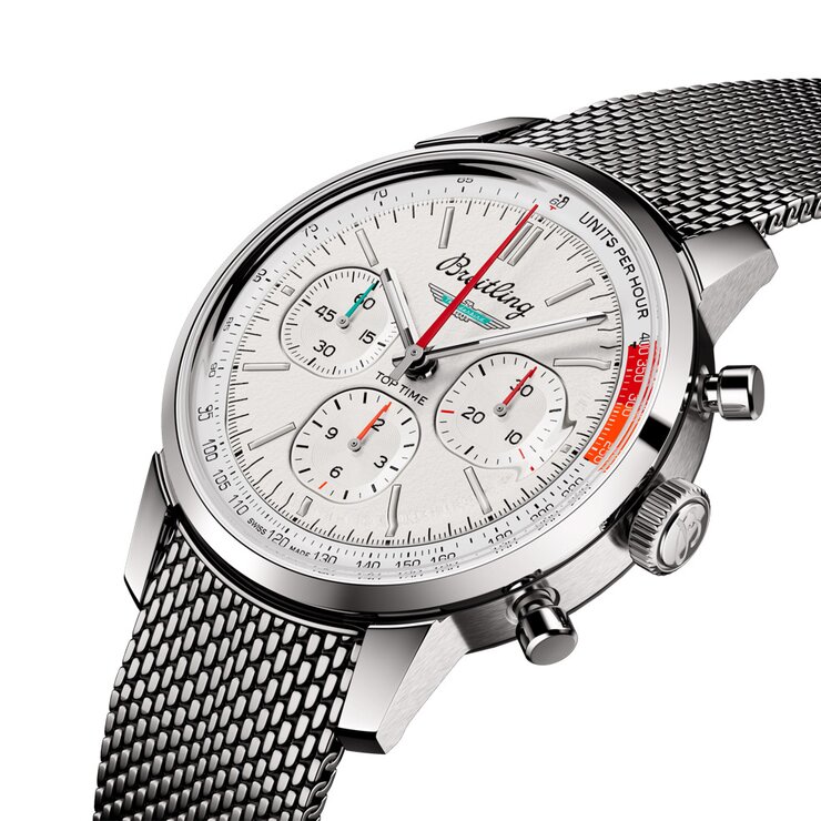 Breitling horloge met een kast in staal, met een wijzerplaat in het wit en een diameter van 41 mm