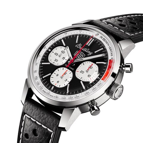 Breitling horloge met een kast in staal, met een wijzerplaat in het zwart en een diameter van 41 mm