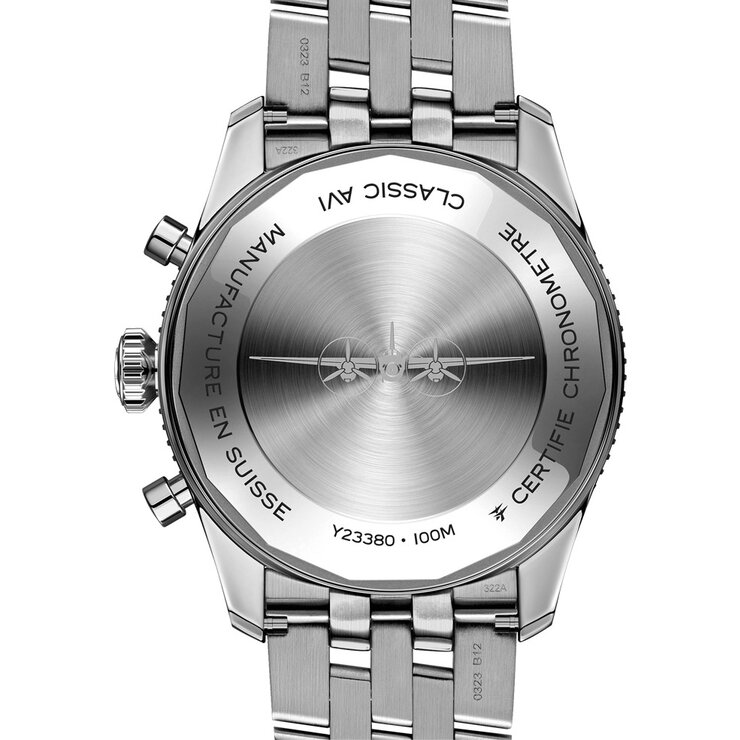 Breitling horloge met een kast in staal, met een wijzerplaat in het zwart en een diameter van 42 mm