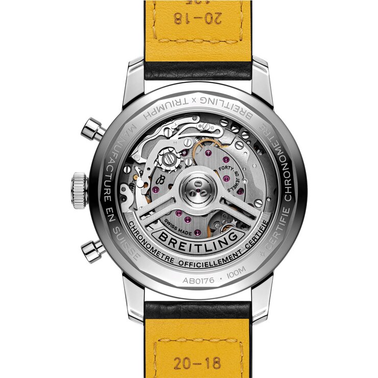 Breitling horloge met een kast in staal, met een wijzerplaat in het blauw en een diameter van 41 mm