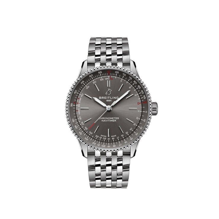 Breitling horloge met een kast in staal, met een wijzerplaat in het grijs en een diameter van 36