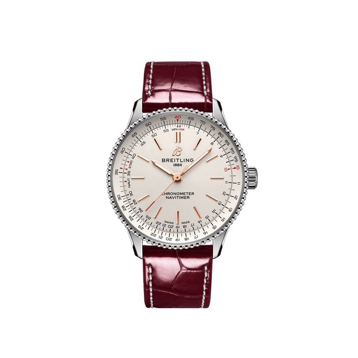 Breitling horloge met een kast in staal, met een wijzerplaat in het beige en een diameter van 36