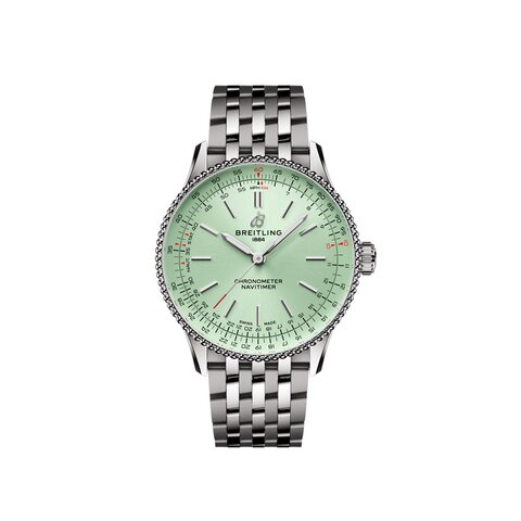 Breitling horloge met een kast in staal, met een wijzerplaat in het groen en een diameter van 36 mm