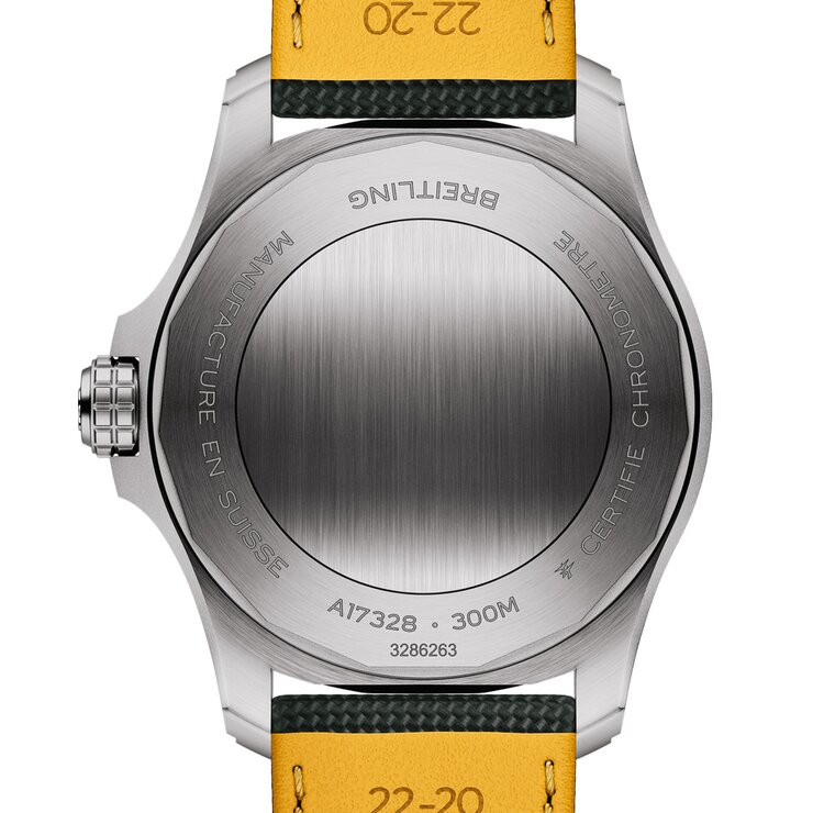 Breitling horloge met een kast in staal, met een wijzerplaat in het groen en een diameter van 42 mm