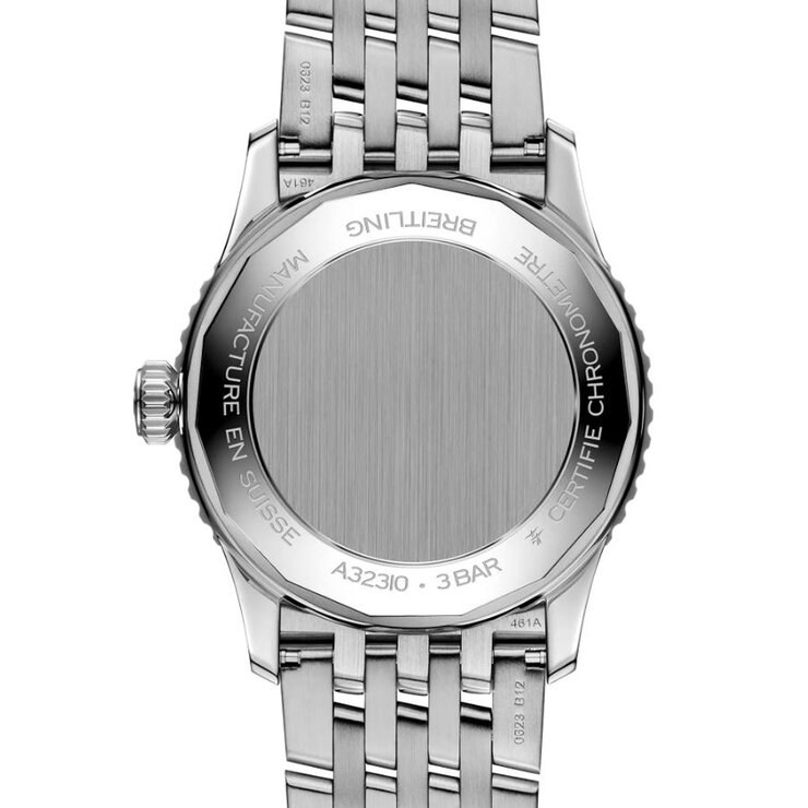 Breitling horloge met een kast in staal, met een wijzerplaat in het zwart en een diameter van 41 mm