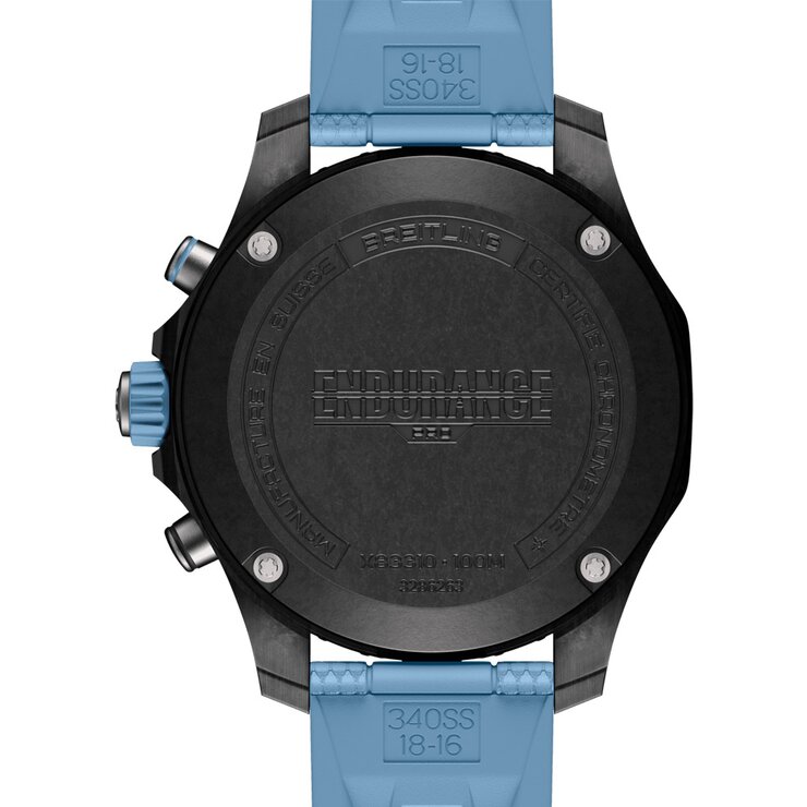Breitling horloge met een kast in breitlight, met een wijzerplaat in het zwart en een diameter van 38