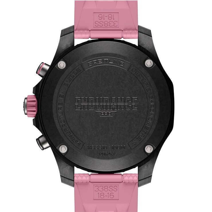 Breitling horloge met een kast in breitlight, met een wijzerplaat in het zwart en een diameter van 38