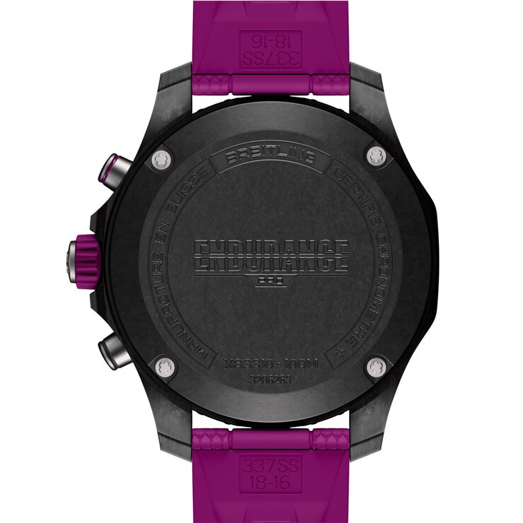 Breitling horloge met een kast in breitlight, met een wijzerplaat in het zwart en een diameter van 38 mm