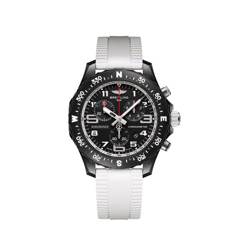 Breitling horloge met een kast in breitlight, met een wijzerplaat in het zwart en een diameter van 38 mm