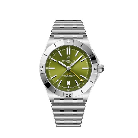 Breitling horloge met een kast in staal, met een wijzerplaat in het groen en een diameter van 40 mm