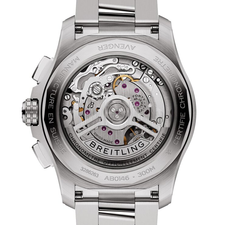 Breitling horloge met een kast in staal, met een wijzerplaat in het groen en een diameter van 42