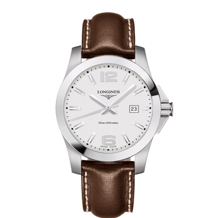 Longines horloge met een kast in staal, met een wijzerplaat in het zilver en een diameter van 41