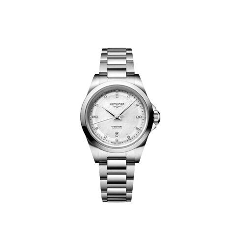 Longines horloge met een kast in staal, met een wijzerplaat in het parelmoer met  briljant en een diameter van 30 mm