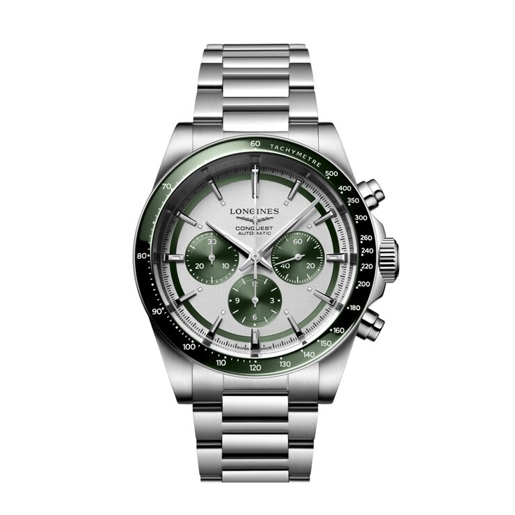 Longines horloge met een kast in keramiek op staal, met een wijzerplaat in het zilver en een diameter van 42