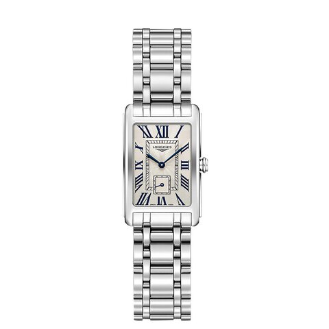 Longines horloge met een kast in staal, met een wijzerplaat in het wit en een diameter van 20.8 x 32 mm