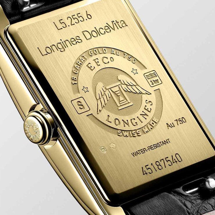 Longines horloge met een kast in geel goud en een wijzerplaat in het zilver