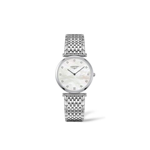 montre Longines avec un boîtier en acier, un cadran nacre avec brillant et un diamètre de 29 mm