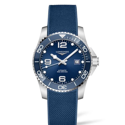 Longines horloge met een kast in staal, met een wijzerplaat in het blauw en een diameter van 41 mm