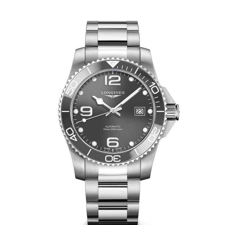 Longines horloge met een kast in staal, met een wijzerplaat in het grijs en een diameter van 41