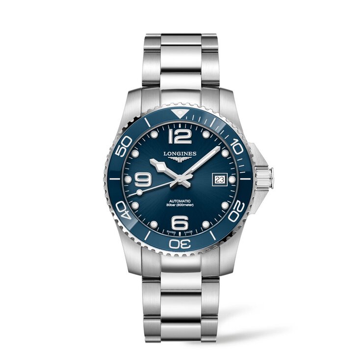 Longines horloge met een kast in staal, met een wijzerplaat in het blauw en een diameter van 39