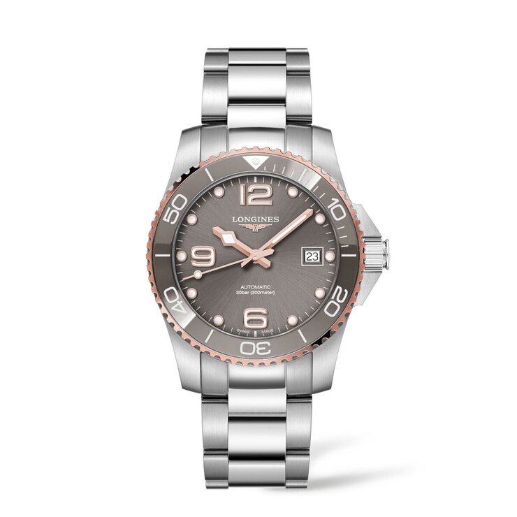 Longines horloge met een kast in staal, met een wijzerplaat in het grijs en een diameter van 39