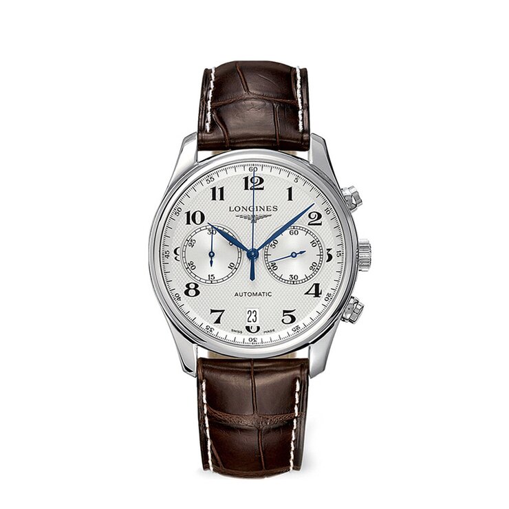 Longines horloge met een kast in staal, met een wijzerplaat in het wit en een diameter van 40