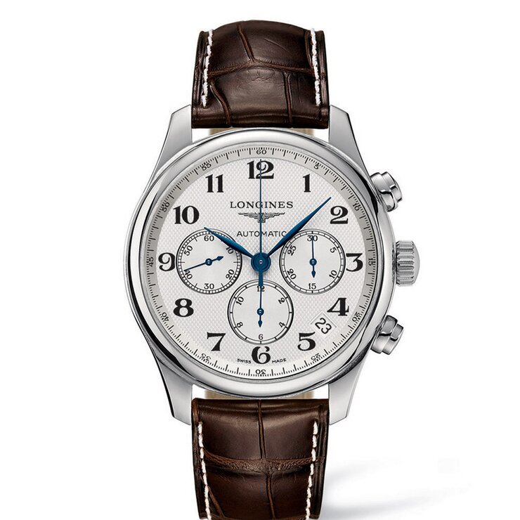 Longines horloge met een kast in staal, met een wijzerplaat in het zilver en een diameter van 44