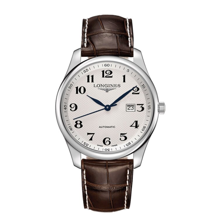 montre Longines avec un boîtier en acier, un cadran argent et un diamètre de 42