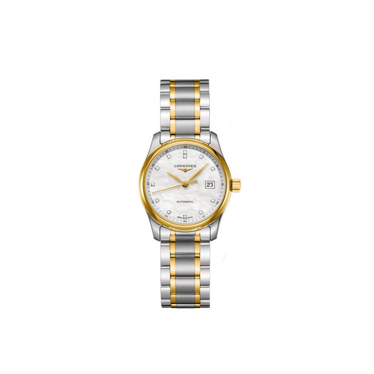Longines horloge met een kast in staal, met een wijzerplaat in het parelmoer met  briljant en een diameter van 29