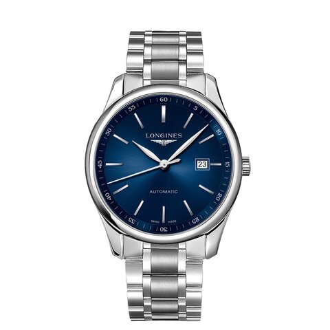 Longines horloge met een kast in staal, met een wijzerplaat in het blauw en een diameter van 42 mm