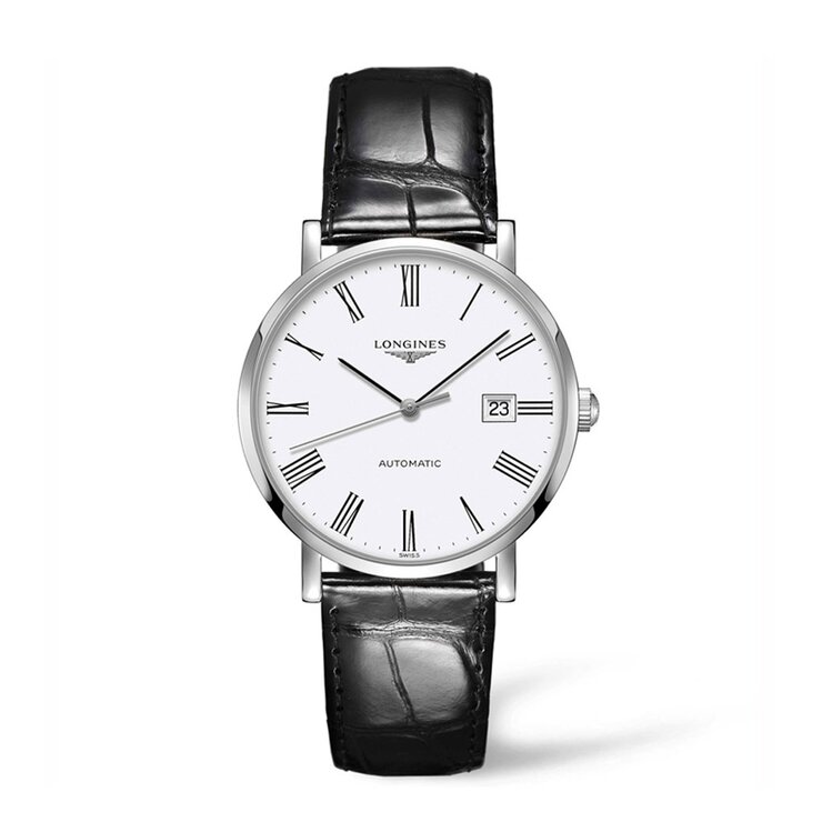 Longines horloge met een kast in staal, met een wijzerplaat in het wit en een diameter van 39
