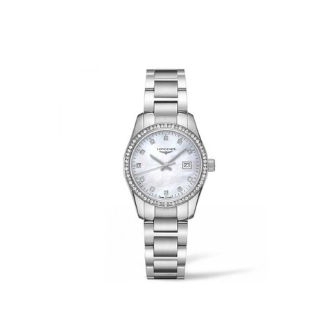 Longines horloge met een kast in staal, met een wijzerplaat in het parelmoer met  briljant en een diameter van 29.5 mm