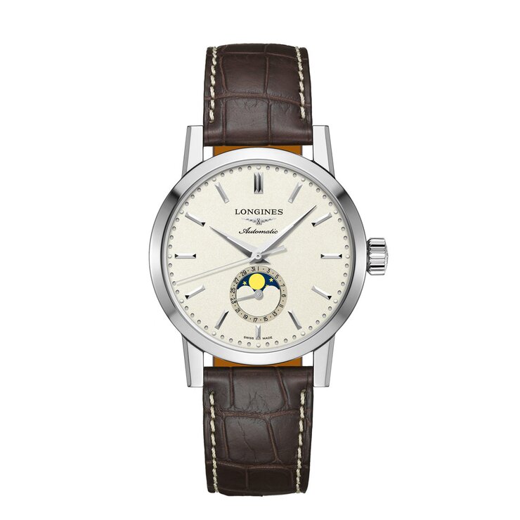 Longines horloge met een kast in staal, met een wijzerplaat in het beige en een diameter van 40 mm