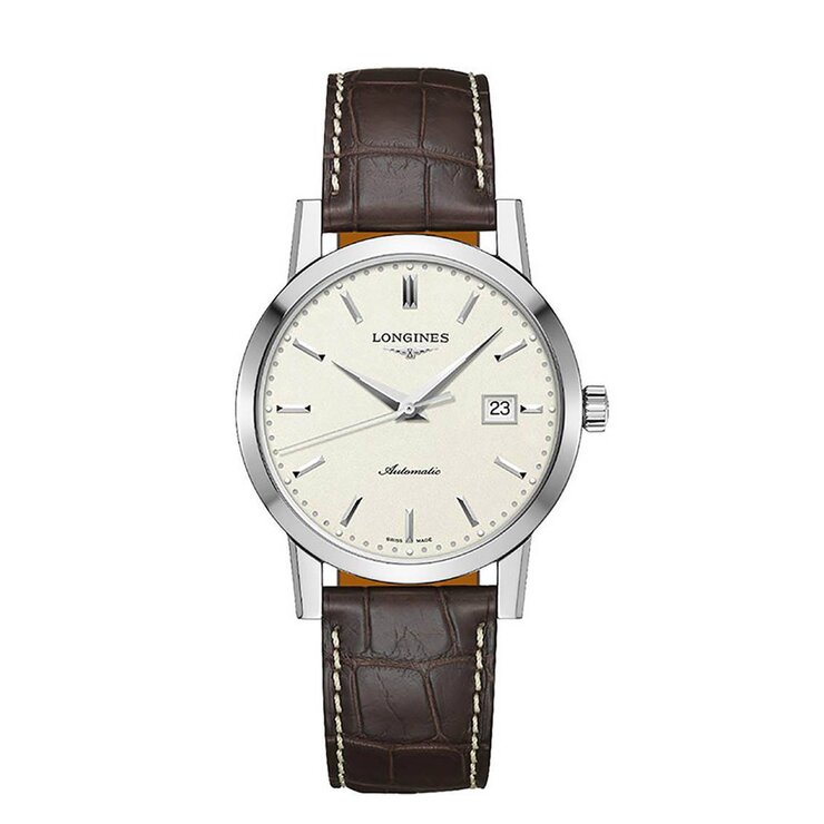 Longines horloge met een kast in staal, met een wijzerplaat in het beige en een diameter van 40