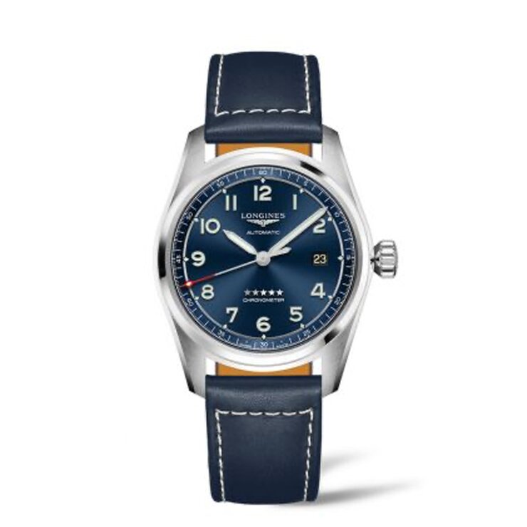 Longines horloge met een kast in staal, met een wijzerplaat in het blauw en een diameter van 40