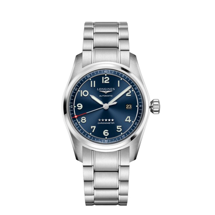 montre Longines avec un boîtier en acier, un cadran bleu et un diamètre de 40