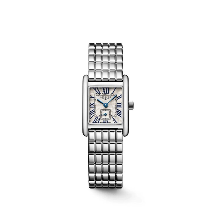 montre Longines avec un boîtier en acier et un cadran argent