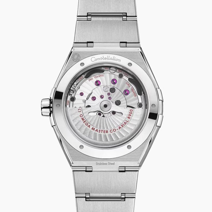 Omega horloge met een kast in staal, met een wijzerplaat in het blauw en een diameter van 41