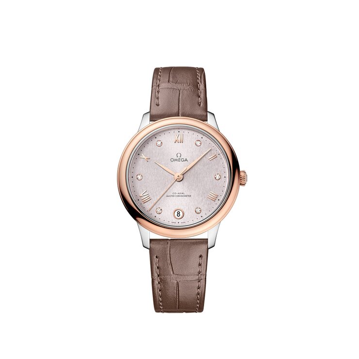 Omega horloge met een kast in staal, met een wijzerplaat in het beige+briljant en een diameter van 34