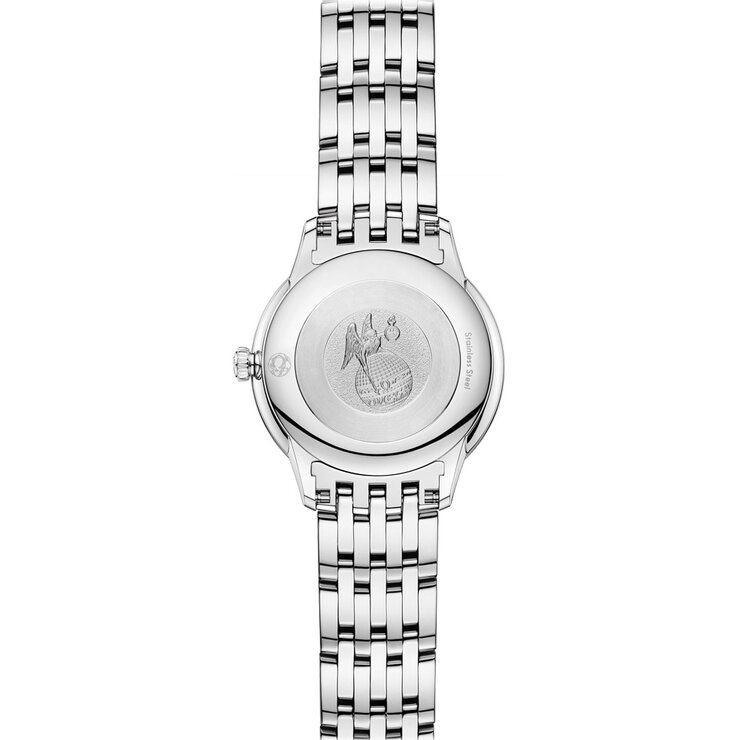 Omega horloge met een kast in staal, met een wijzerplaat in het beige en een diameter van 27,5
