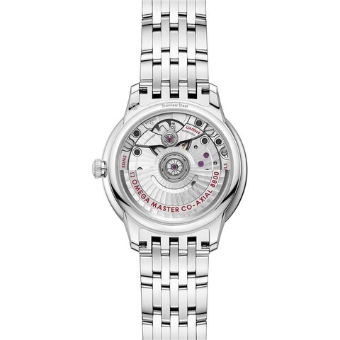 Omega horloge met een kast in staal, met een wijzerplaat in het groen en een diameter van 34 mm
