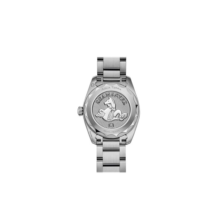 montre Omega avec un boîtier en acier, un cadran nacre avec brillant et un diamètre de 28 mm