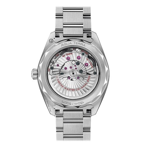 Omega horloge met een kast in staal, met een wijzerplaat in het groen en een diameter van 41 mm